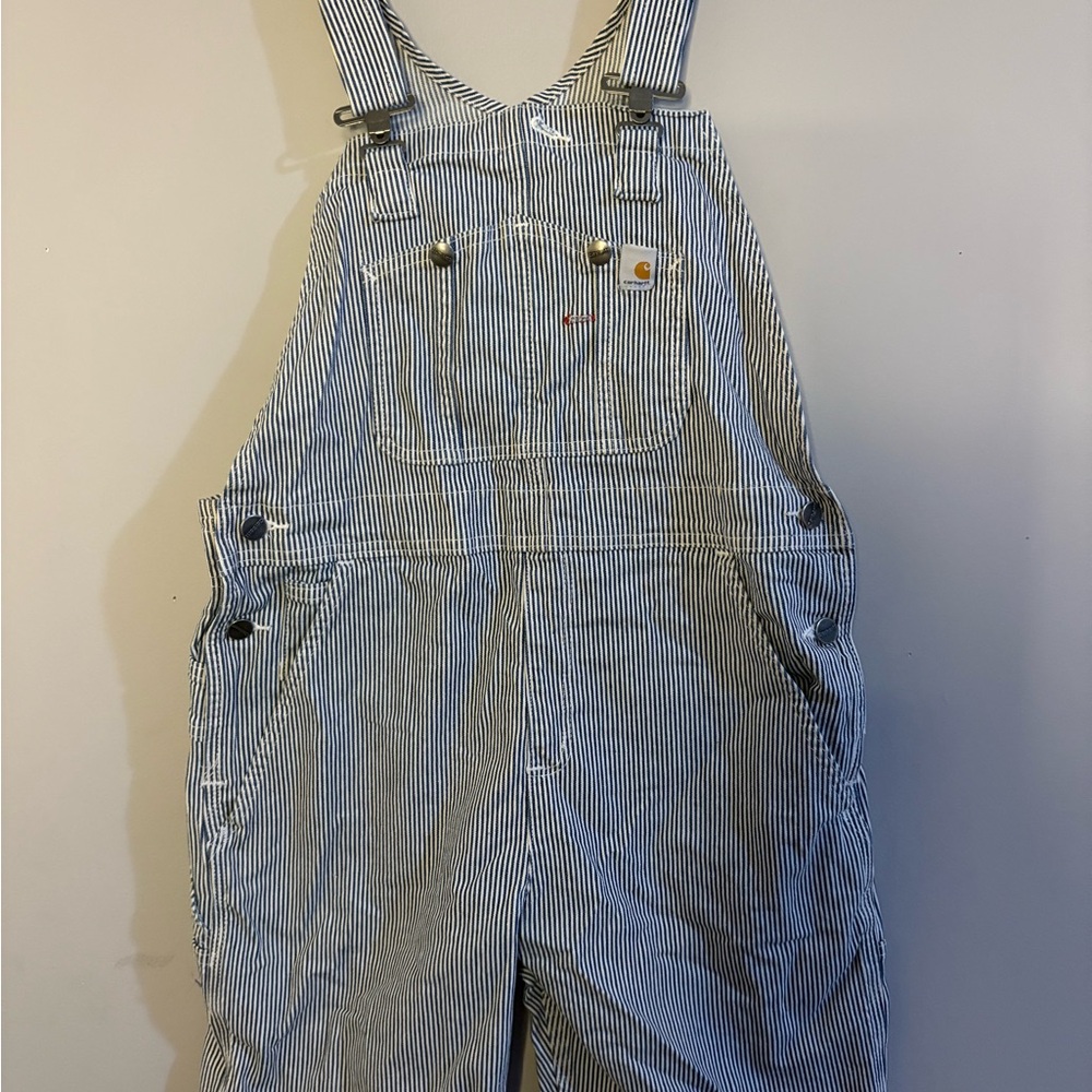 Blue and White Striped Overalls